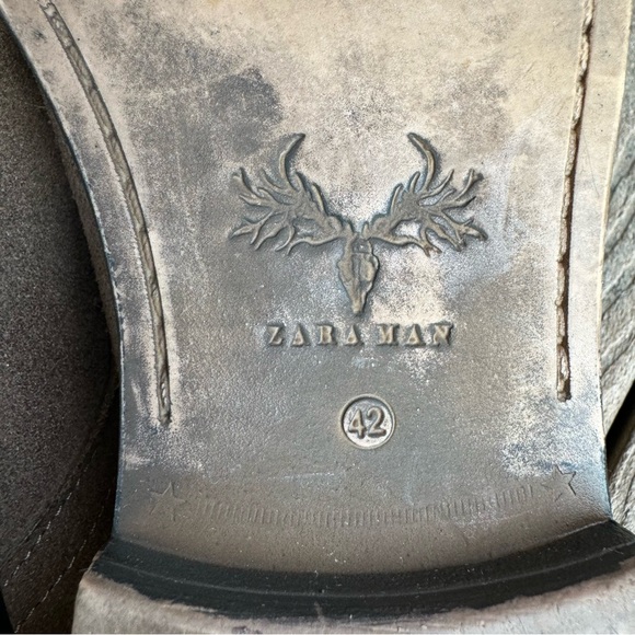 Zara Man Brown Suede Lace Up Oxfords Size 42 US 9 Black Cap Toe Low Top Shoes - Picture 8 of 10